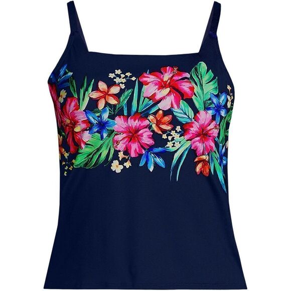 New Land's End lightweight square neck soft cup adjustable navy Rosella floral L - Picture 1 of 4